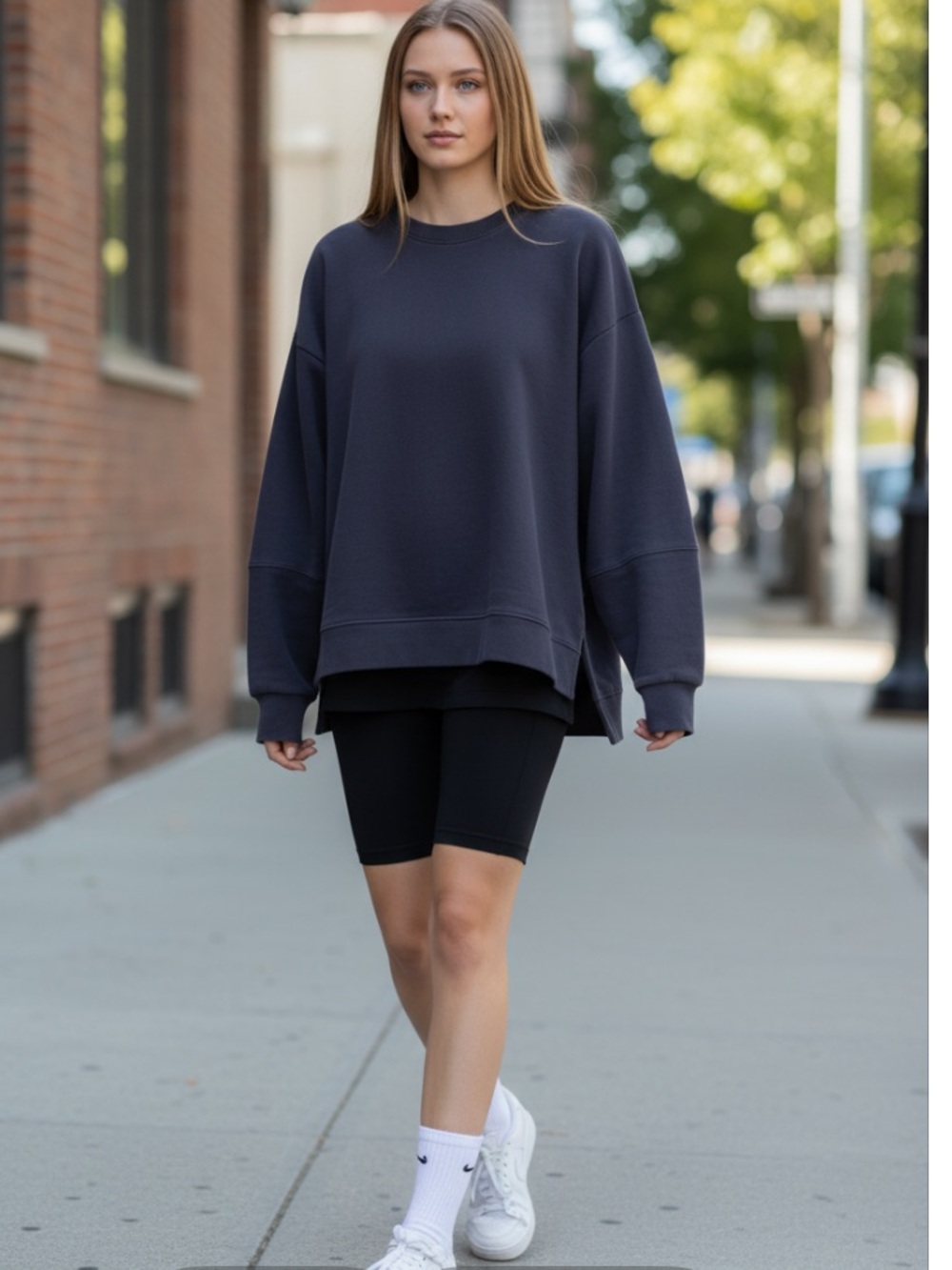ALL IN MOTION SLATE BLUE OVERSIZED TERRYCLOTH SWEATSHIRT THUMBHOLES BOXY SIZE XL - Picture 3 of 16